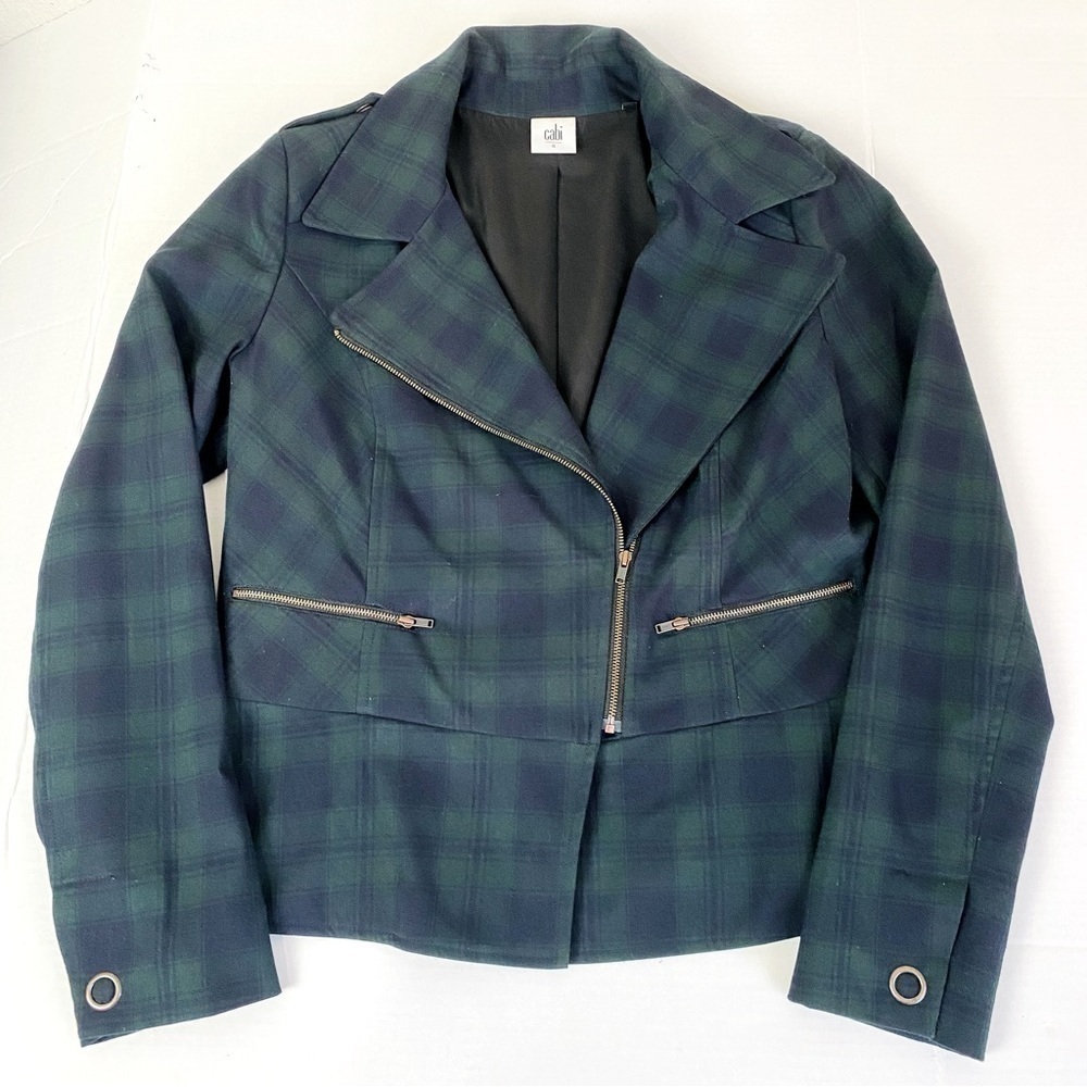 CAbi Tartan Plaid Moto Zip Up Jacket Size 6